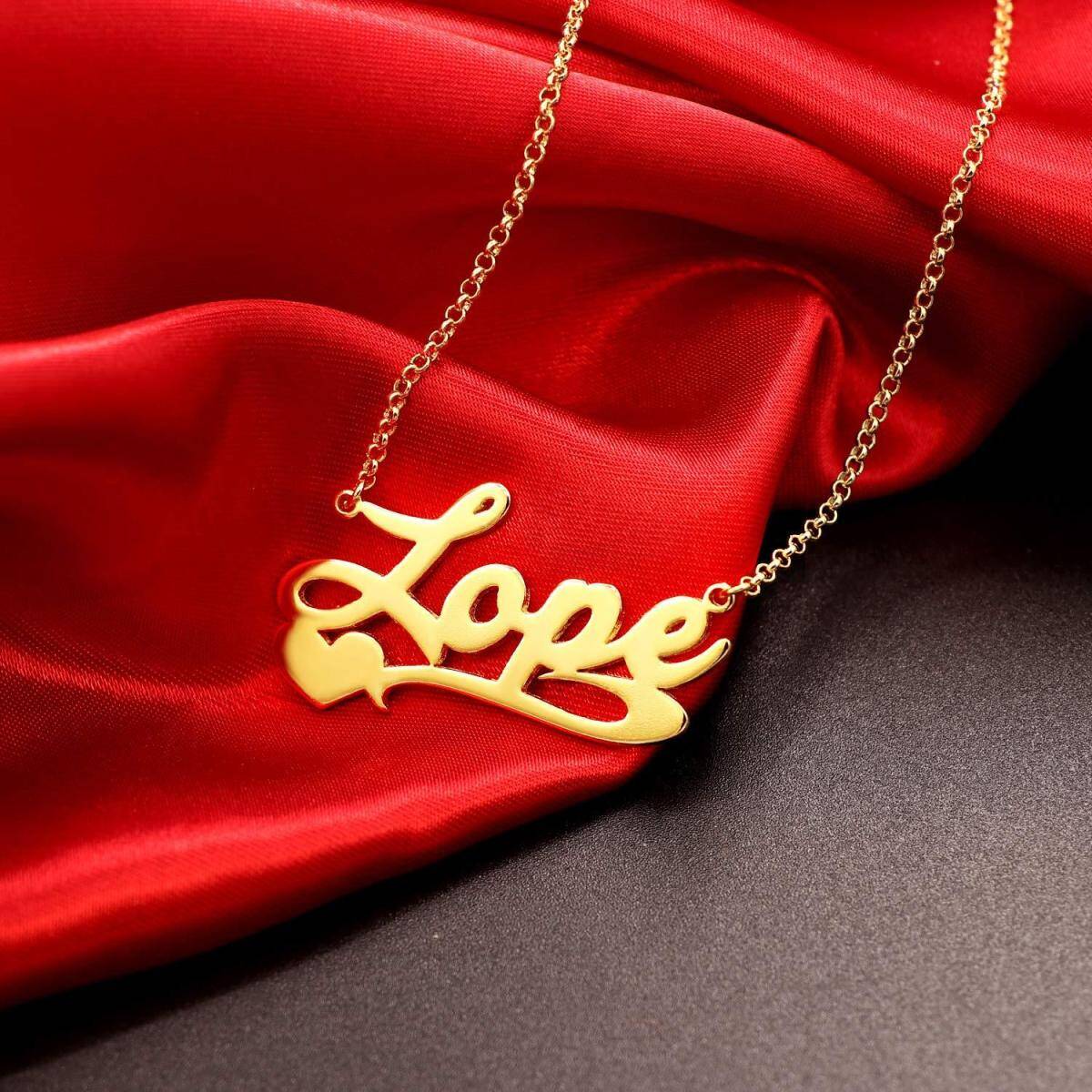 Sterling Silver with Yellow Gold Plated Personalized Classic Name & Heart Pendant Necklace-2