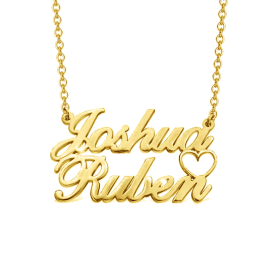 Sterling Silver with Yellow Gold Plated Personalized Classic Name & Heart Pendant Necklace