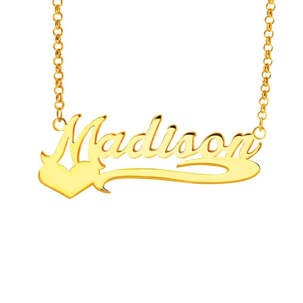 Sterling Silver with Yellow Gold Plated Personalized Classic Name & Heart Pendant Necklace-3