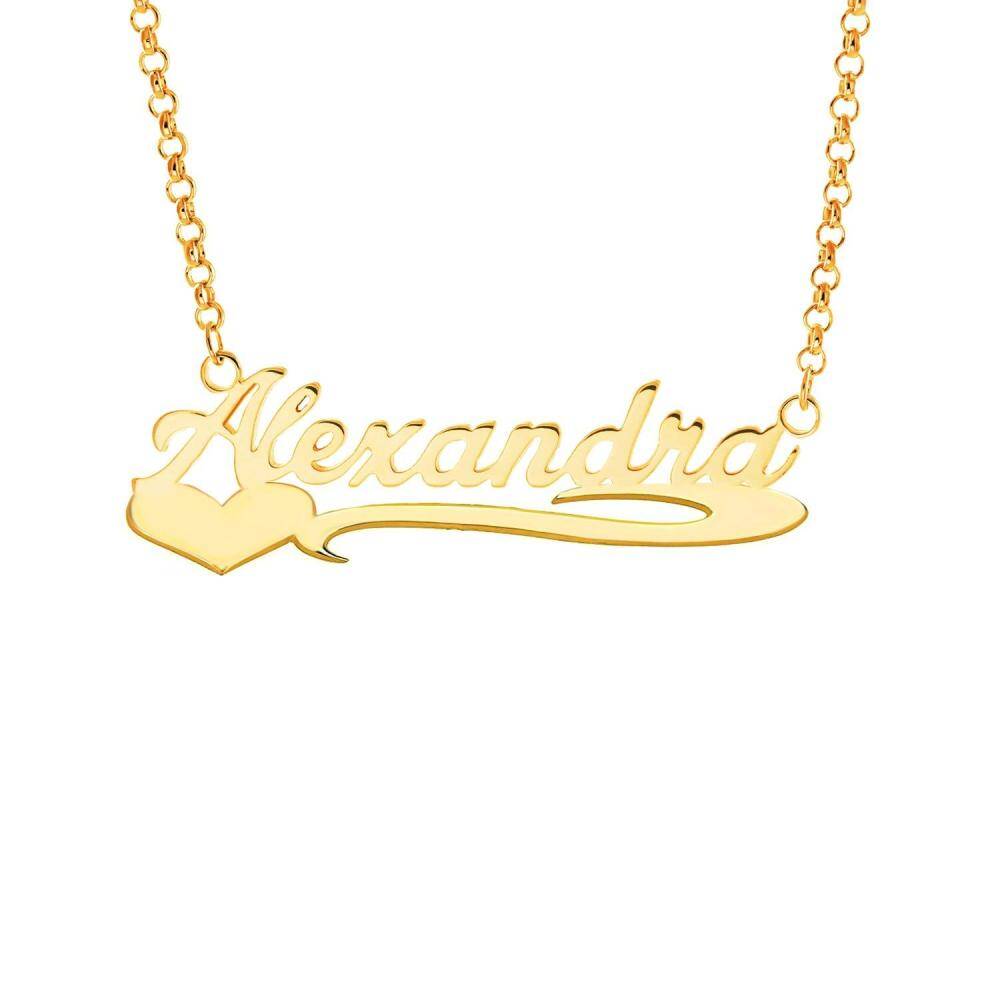 Sterling Silver with Yellow Gold Plated Personalized Classic Name & Heart Pendant Necklace-4