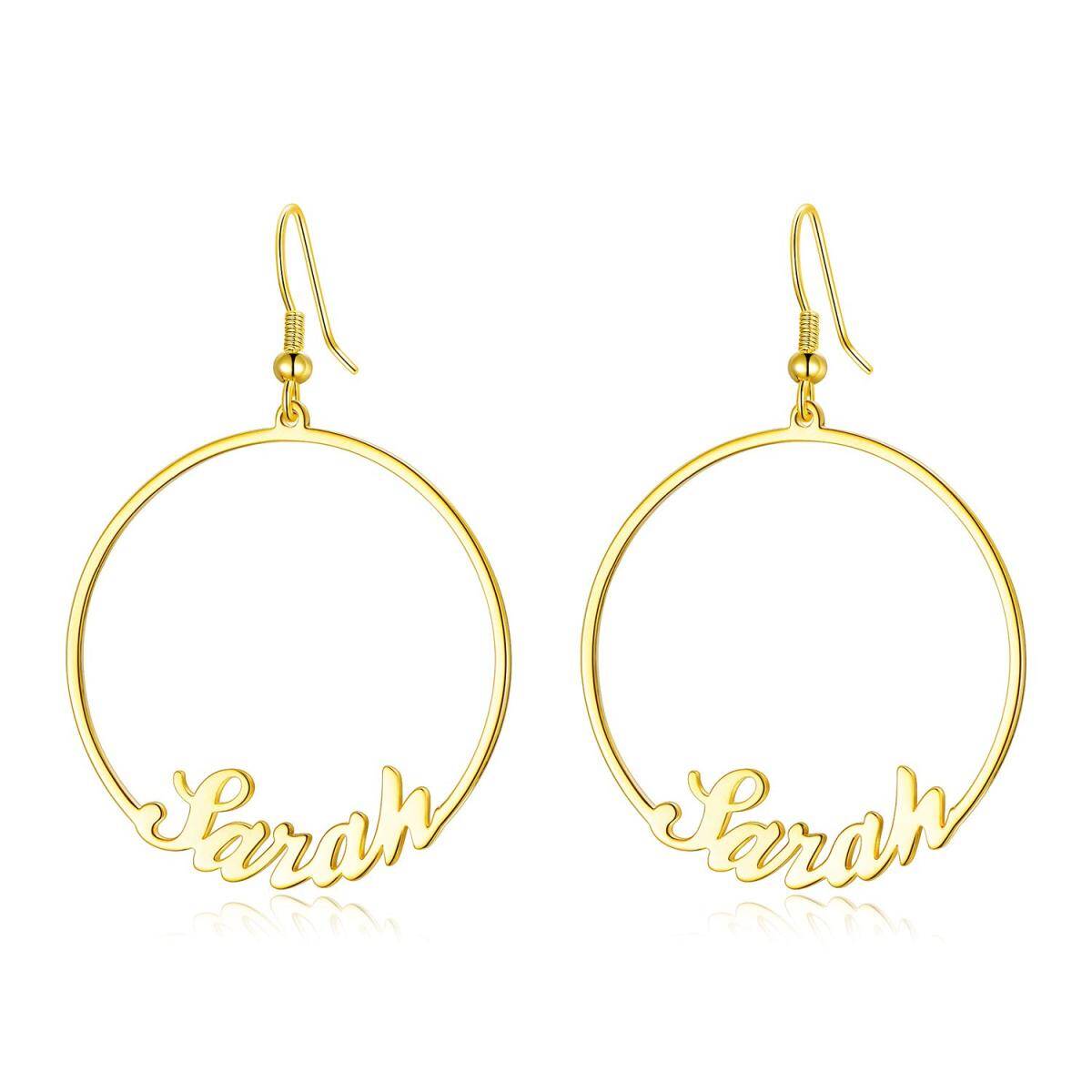 Sterling Silver with Yellow Gold Plated Personalized Classic Name Hoop Earrings-1