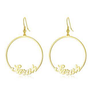 Sterling Silver with Yellow Gold Plated Personalized Classic Name Hoop Earrings-2