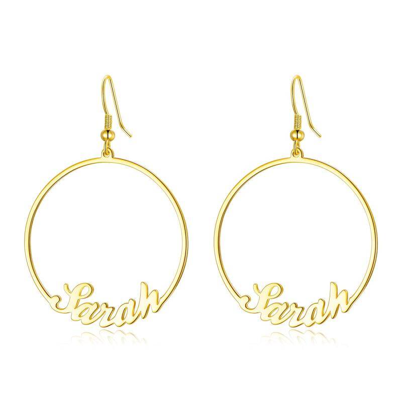 Sterling Silver with Yellow Gold Plated Personalized Classic Name Hoop Earrings