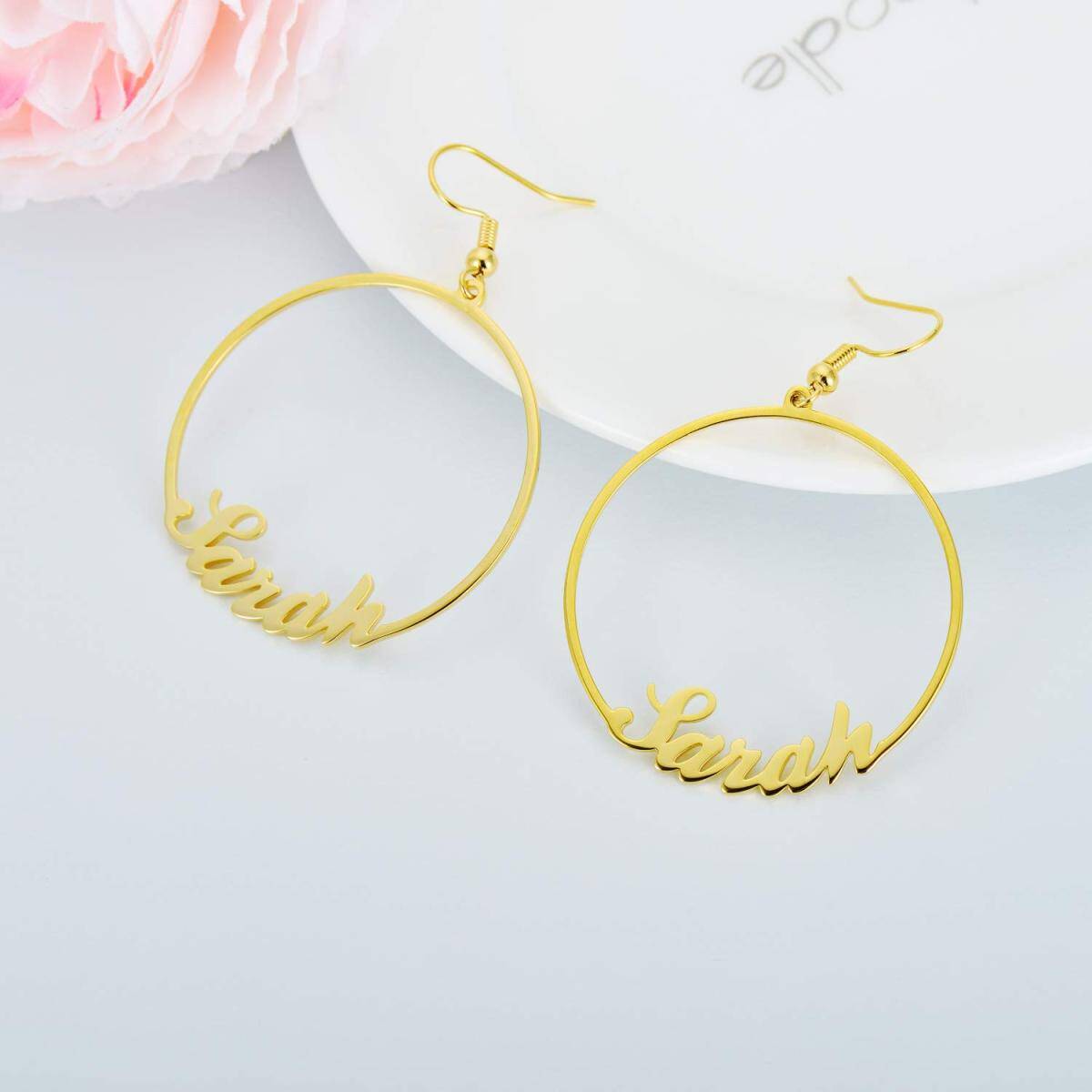 Sterling Silver with Yellow Gold Plated Personalized Classic Name Hoop Earrings-3