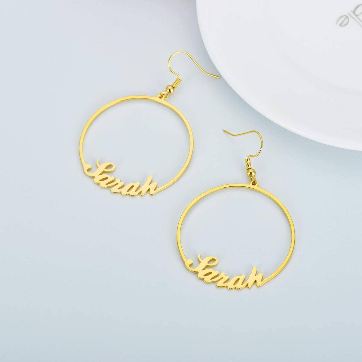 Sterling Silver with Yellow Gold Plated Personalized Classic Name Hoop Earrings-4