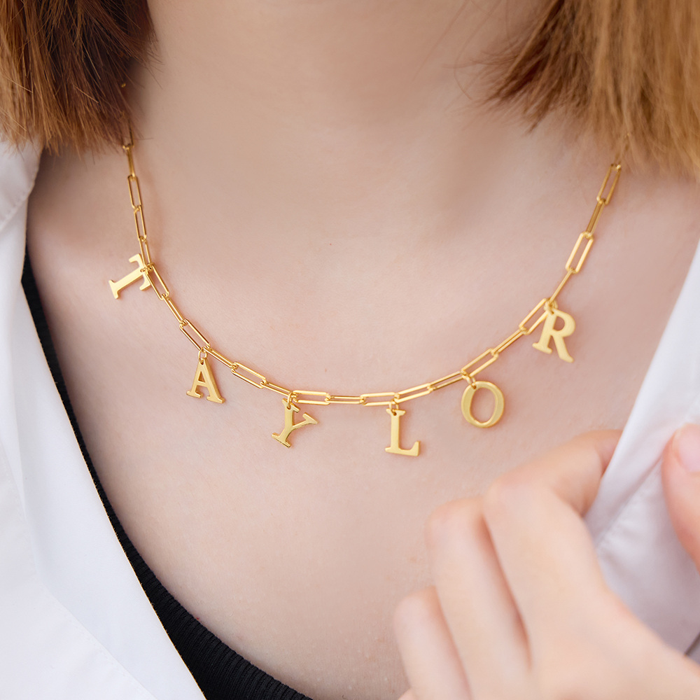 Sterling Silver with Yellow Gold Plated Personalized Classic Name Metal Choker Necklace-2