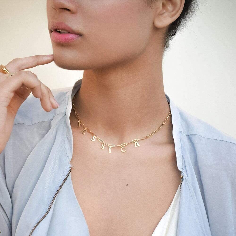 Sterling Silver with Yellow Gold Plated Personalized Classic Name Metal Choker Necklace-6