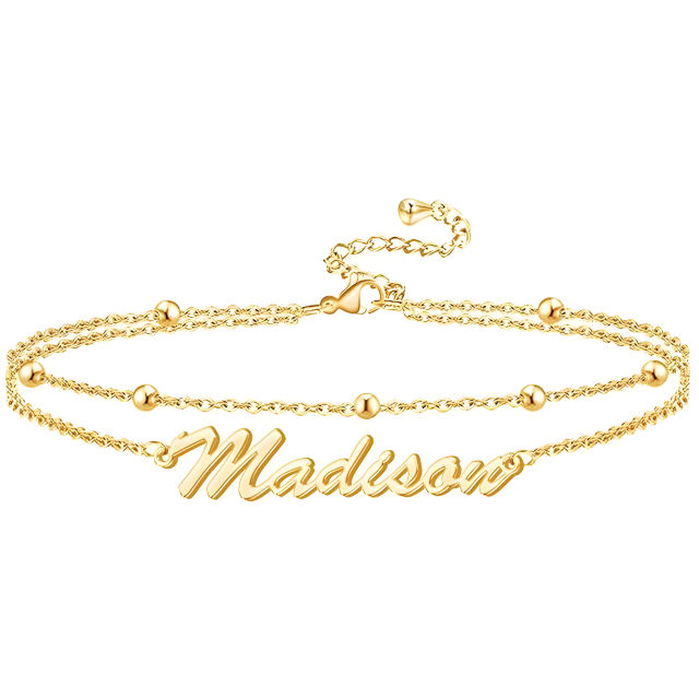 Sterling Silver with Yellow Gold Plated Personalized Classic Name Multi-layered Anklet-1