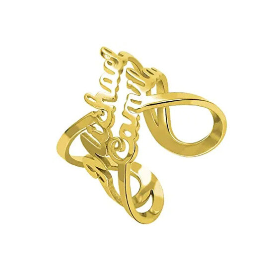 Sterling Silver with Yellow Gold Plated Cubic Zirconia Personalized Classic Name Open Ring