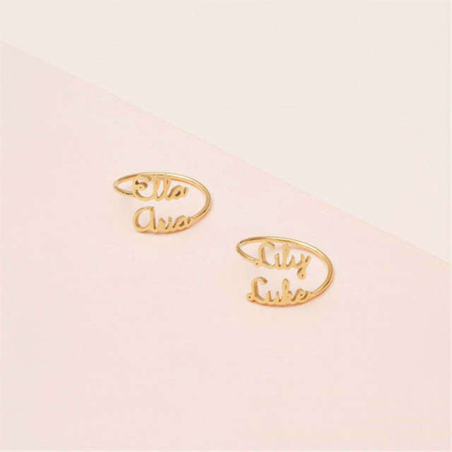 Sterling Silver with Yellow Gold Plated Personalized Classic Name Open Ring-2