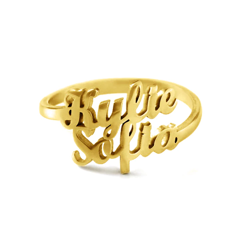 Sterling Silver with Yellow Gold Plated Personalized Classic Name Open Ring-1