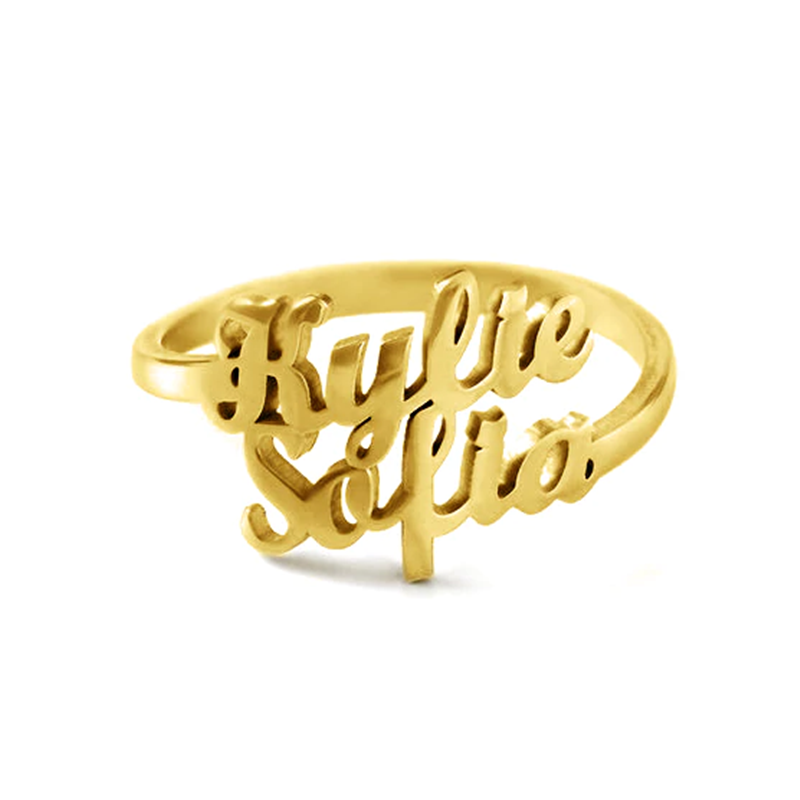 Sterling Silver with Yellow Gold Plated Personalized Classic Name Open Ring-5
