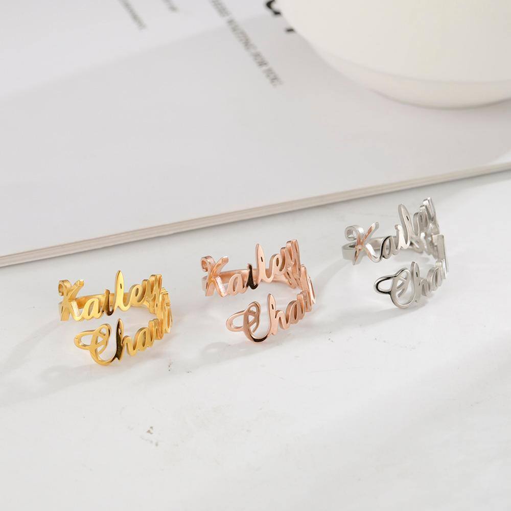 Sterling Silver with Yellow Gold Plated Personalized Classic Name Open Ring-3