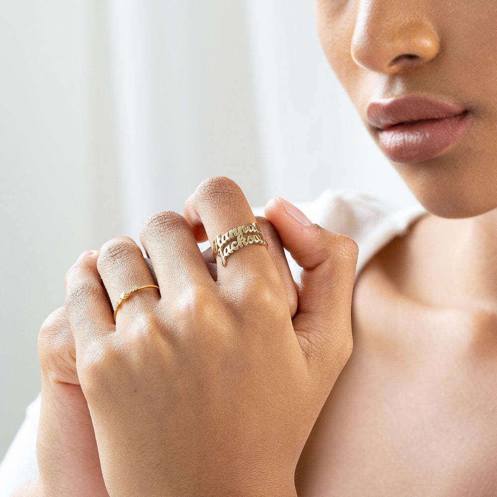 Plata de ley con baño de oro rosa Anillo abierto personalizado con nombre clásico-2