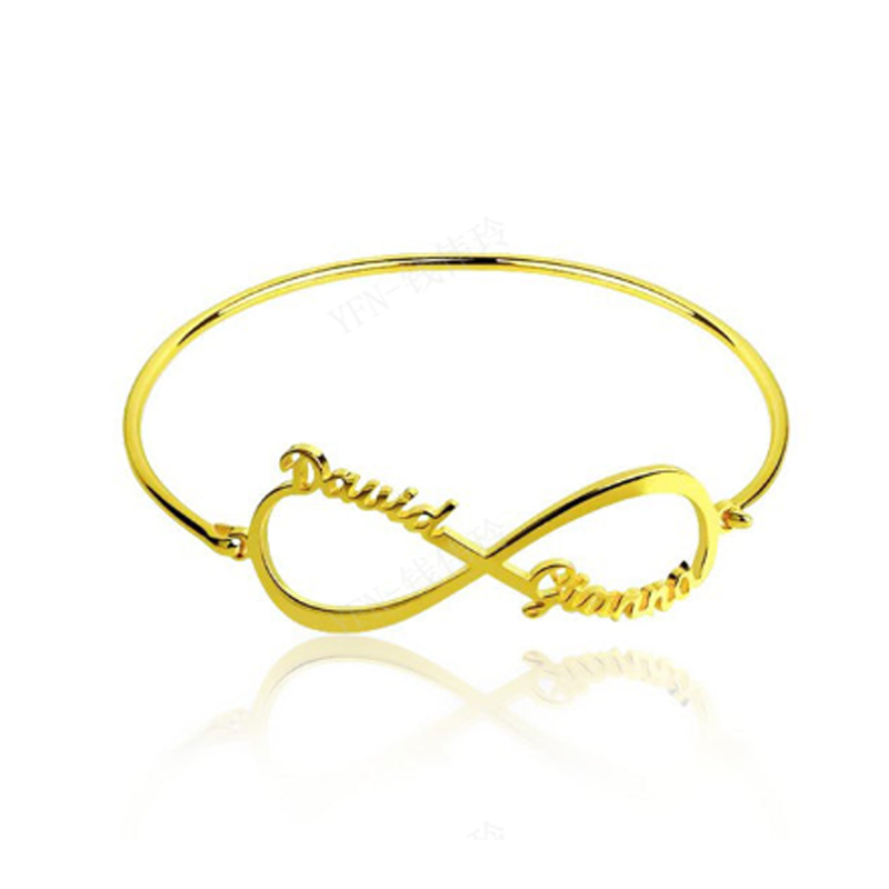 Sterling Silver with Yellow Gold Plated Personalized Classic Name Pendant Bangle Bracelet-1