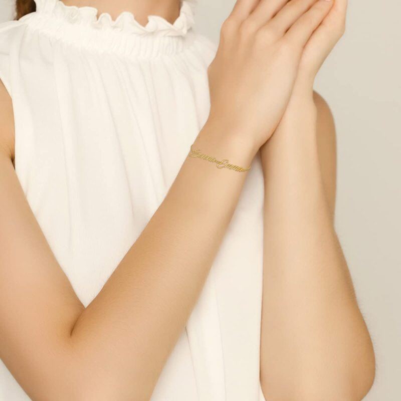 Sterling Silver with Yellow Gold Plated Personalized Classic Name Charm Bracelet-2