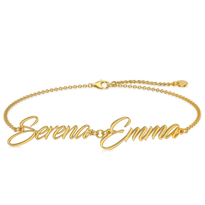 14K Gold Personalized Classic Name Pendant Bracelet-3