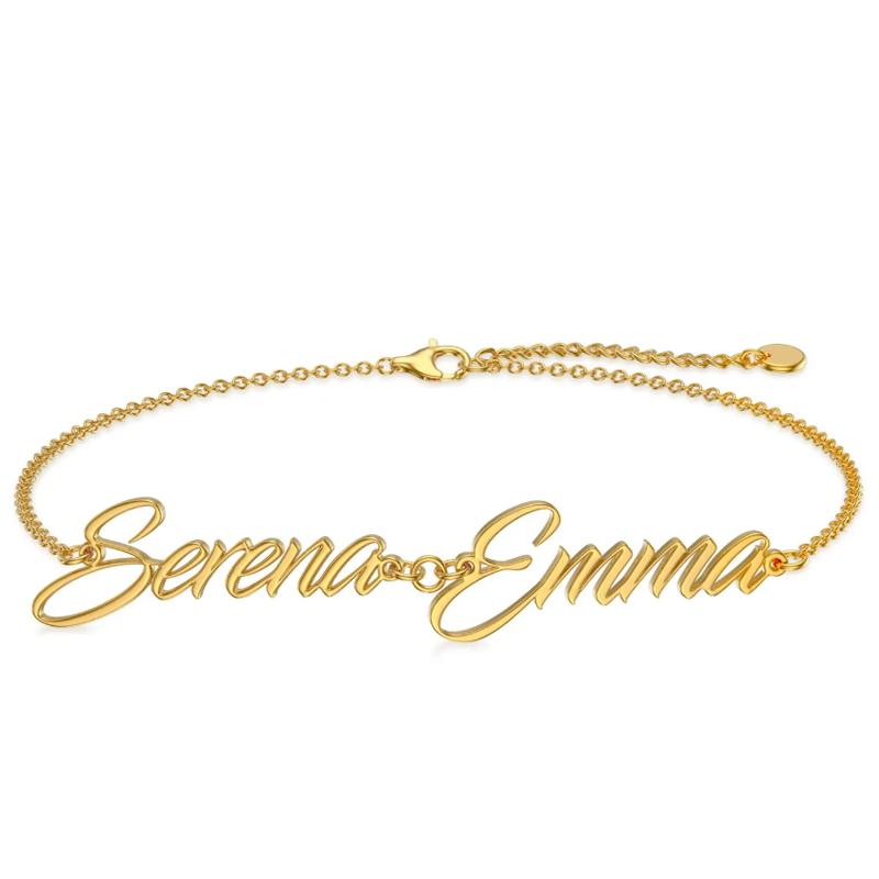 Sterling Silver with Yellow Gold Plated Personalized Classic Name Charm Bracelet-3