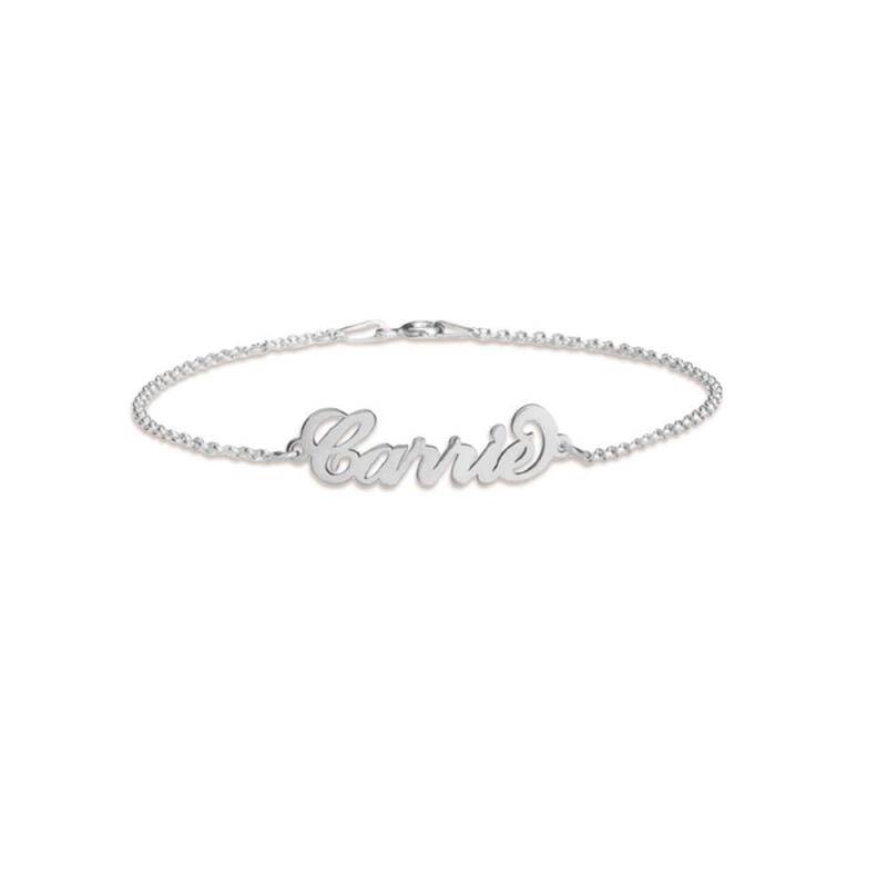 Pulsera con colgante con nombre clásico personalizado bañado en oro amarillo y plata de ley