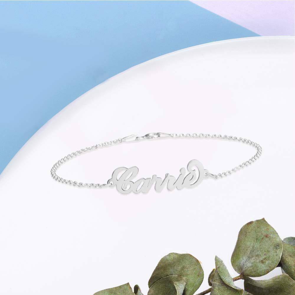 Pulsera con colgante con nombre clásico personalizado bañado en oro amarillo y plata de ley-3