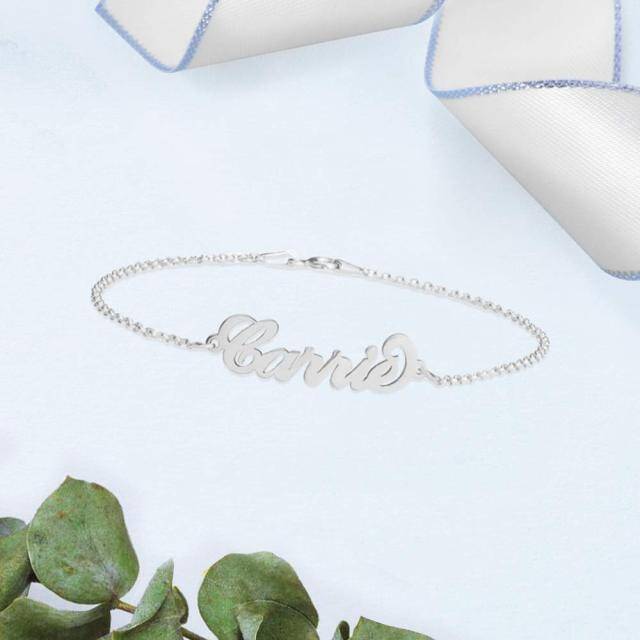 Sterling Silver with Yellow Gold Plated Personalized Classic Name Pendant Bracelet-4