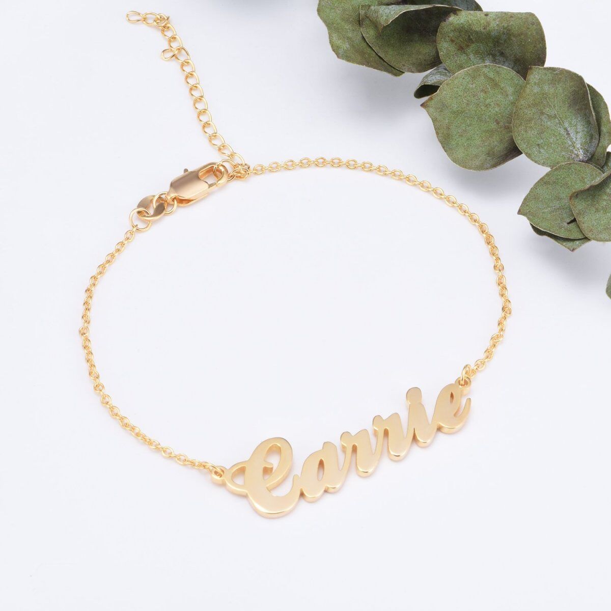 Pulsera con colgante con nombre clásico personalizado bañado en oro amarillo y plata de ley-3