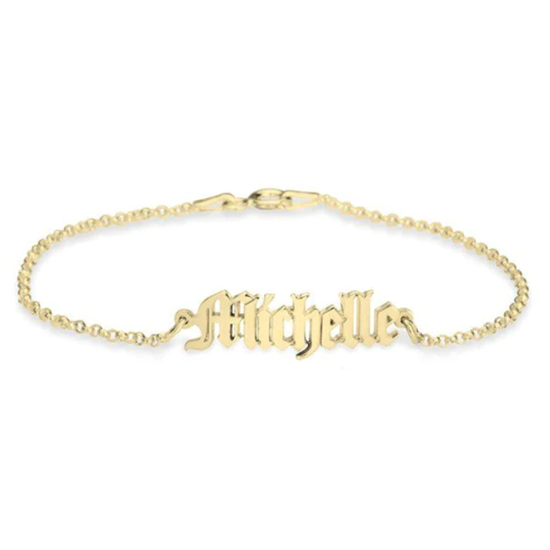 Plata de ley con baño de oro amarillo Pulsera colgante personalizada con nombre clásico-1