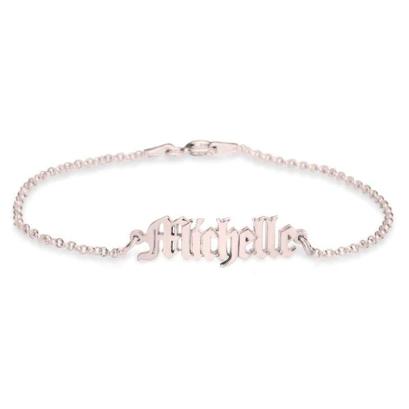 Plata de ley con baño de oro amarillo Pulsera colgante personalizada con nombre clásico-2