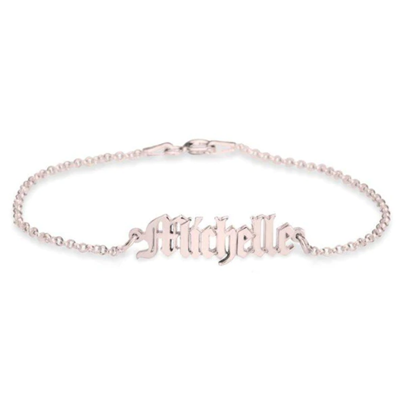 Sterling Silver with Rose Gold Plated Personalized Classic Name Charm Bracelet-10