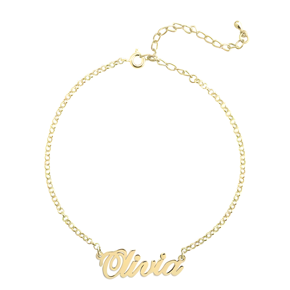 Pulseira com pingente de nome clássico personalizado em prata de lei com banho de ouro ros-2