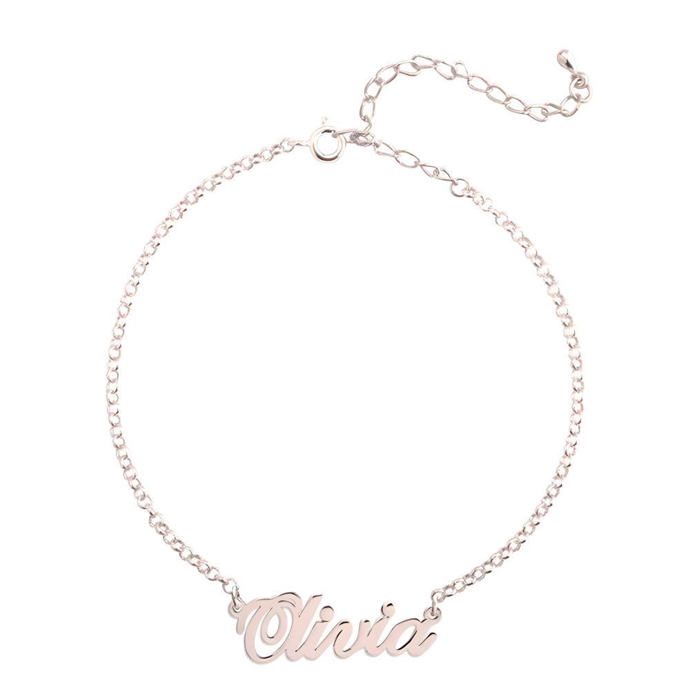 Pulseira com pingente de nome clássico personalizado em prata de lei com banho de ouro ros-1