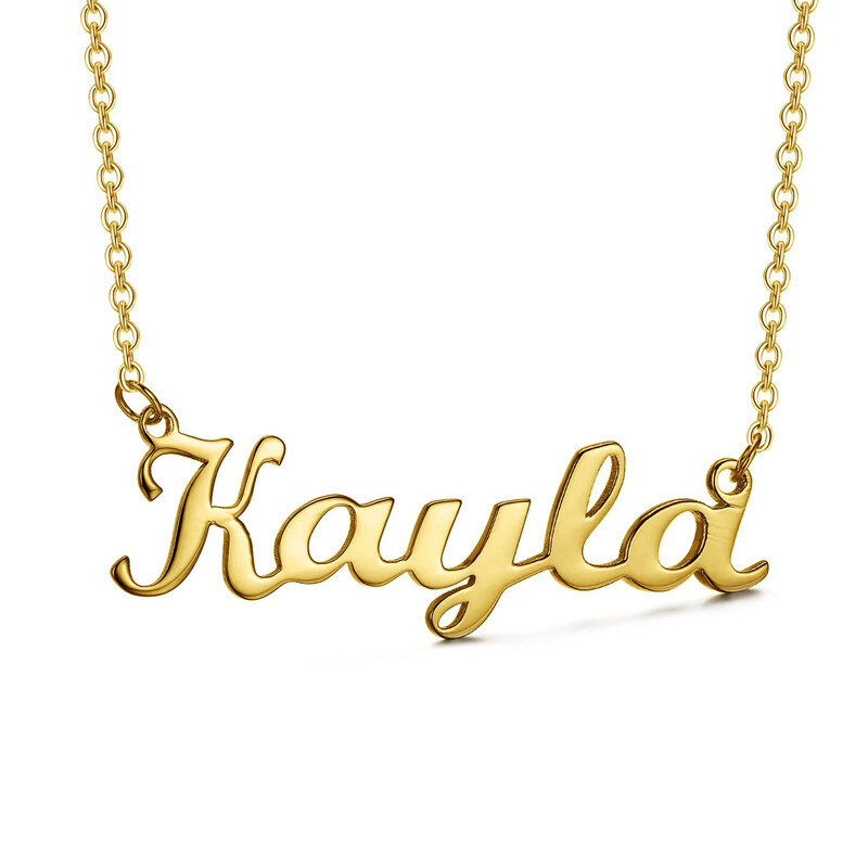 Sterling Silver with Yellow Gold Plated Personalized Classic Name Pendant Necklace in Kayla Style-15