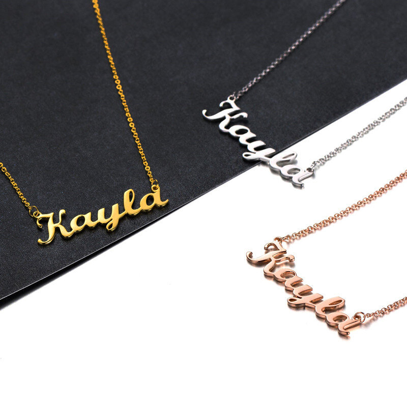 Sterling Silver with Rose Gold Plated Personalized Classic Name Pendant Necklace-4