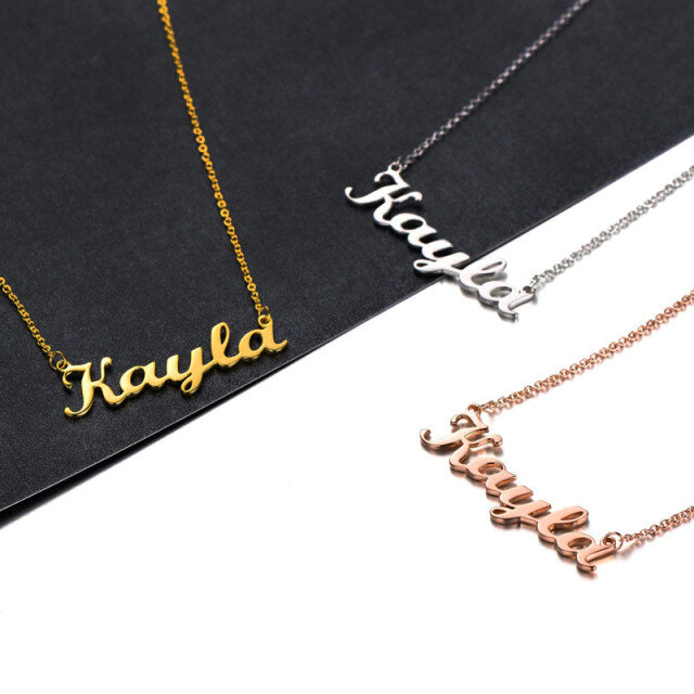 Sterling Silver with Yellow Gold Plated Personalized Classic Name Pendant Necklace in Kayla Style-4