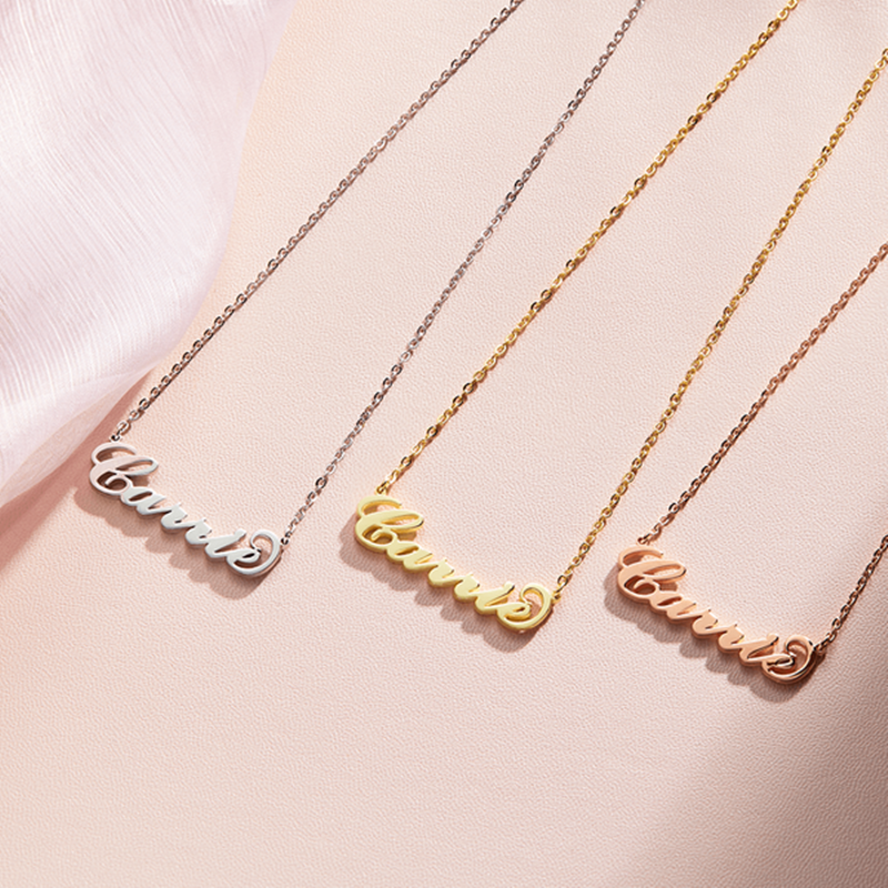 Sterling Silver with Yellow Gold Plated Personalized Classic Name Pendant Necklace-3