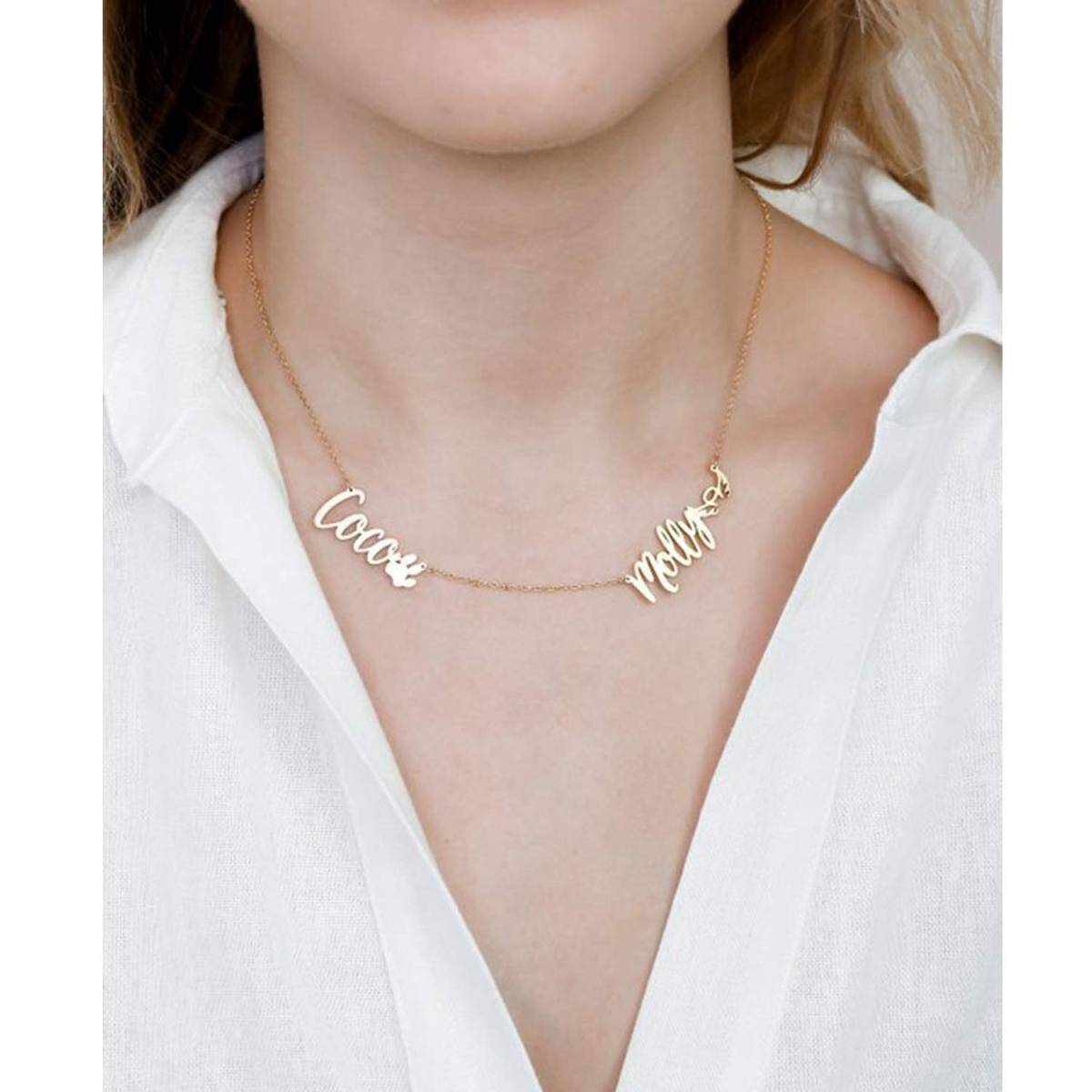 Collar con colgante con nombre clásico personalizado en plata de ley bañado en oro amarillo-4