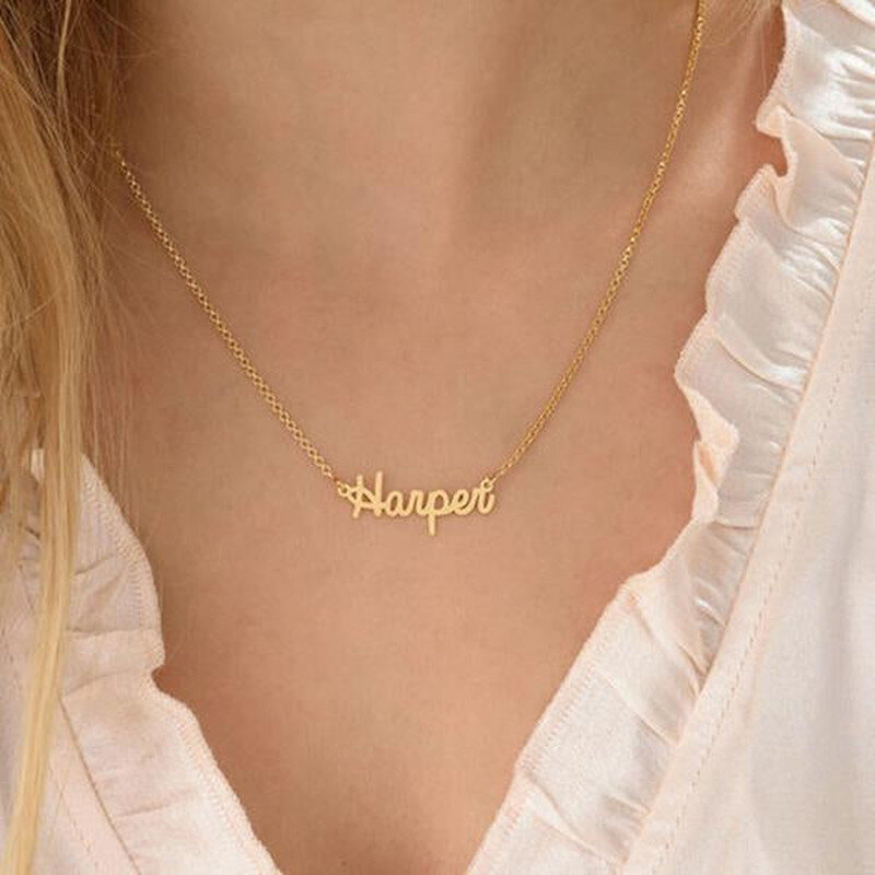 Sterling Silver with Yellow Gold Plated Personalized Classic Name Pendant Necklace-2