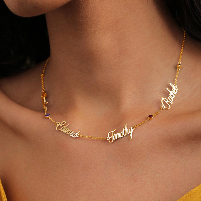 Sterling Silver with Yellow Gold Plated Cubic Zirconia Personalized Classic Name Pendant Necklace-4