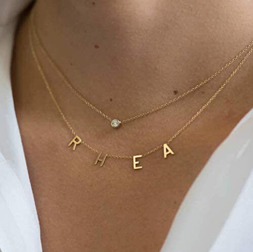 Collar con colgante clásico personalizado con nombre, de plata de ley y chapado en oro amarillo-4