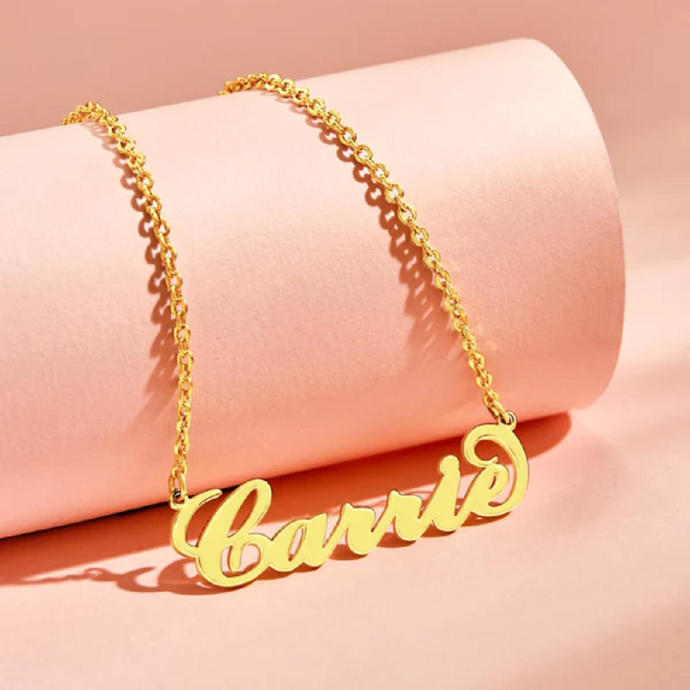 Sterling Silver with Yellow Gold Plated Personalized Classic Name Pendant Necklace-2