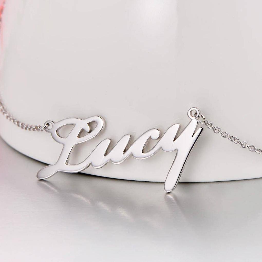 Sterling Silver with Rose Gold Plated Personalized Classic Name Pendant Necklace-2