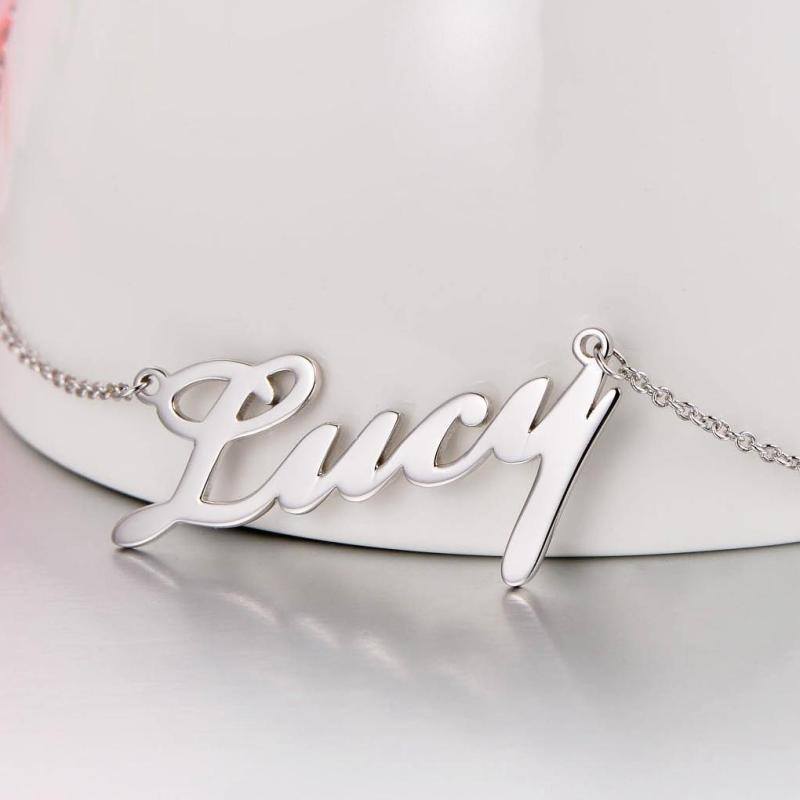 Sterling Silver with Yellow Gold Plated Personalized Classic Name Pendant Necklace-2