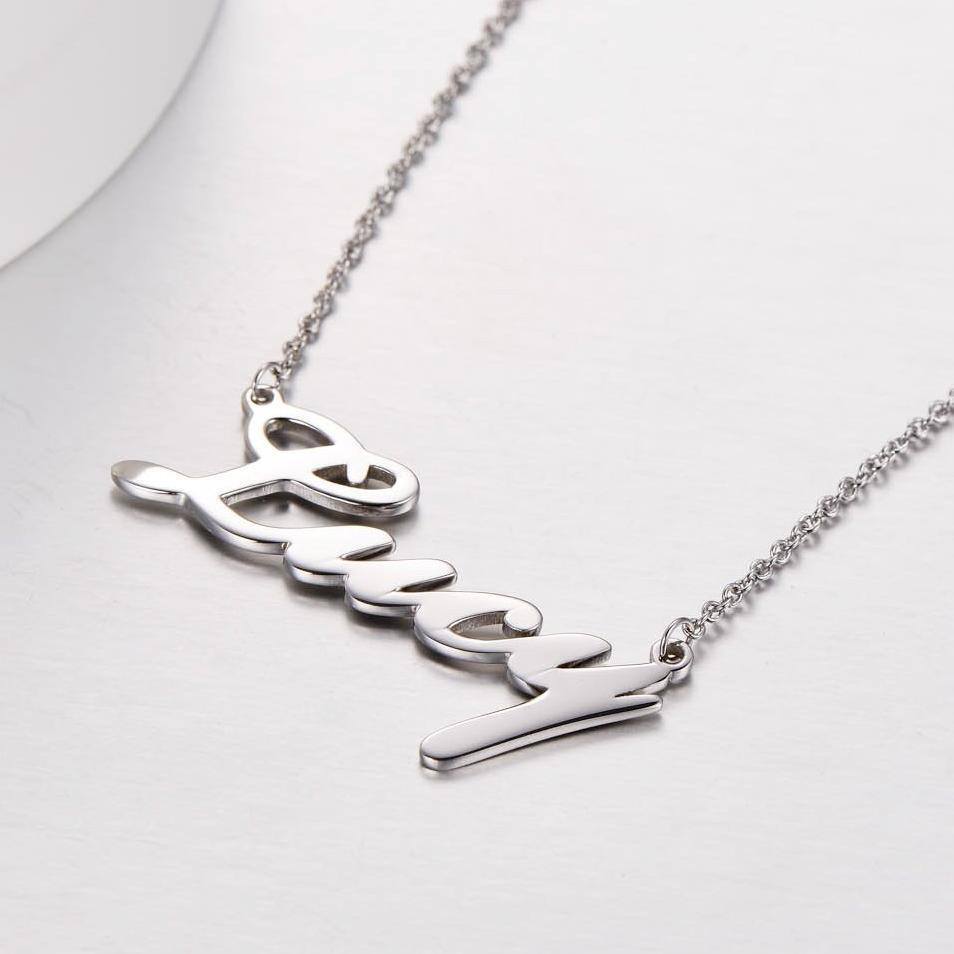 Sterling Silver with Rose Gold Plated Personalized Classic Name Pendant Necklace-3