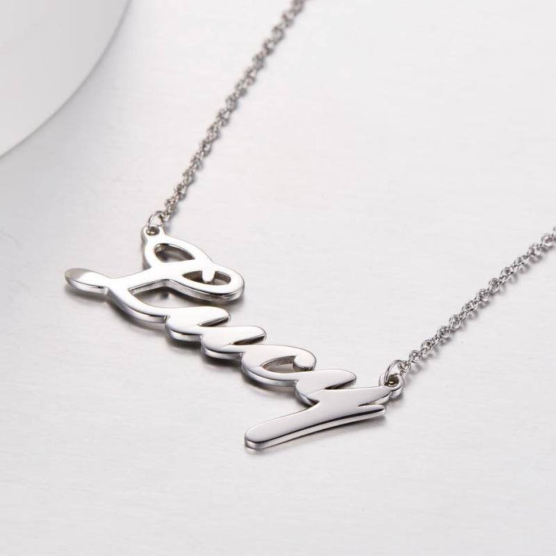 Sterling Silver with Yellow Gold Plated Personalized Classic Name Pendant Necklace-3