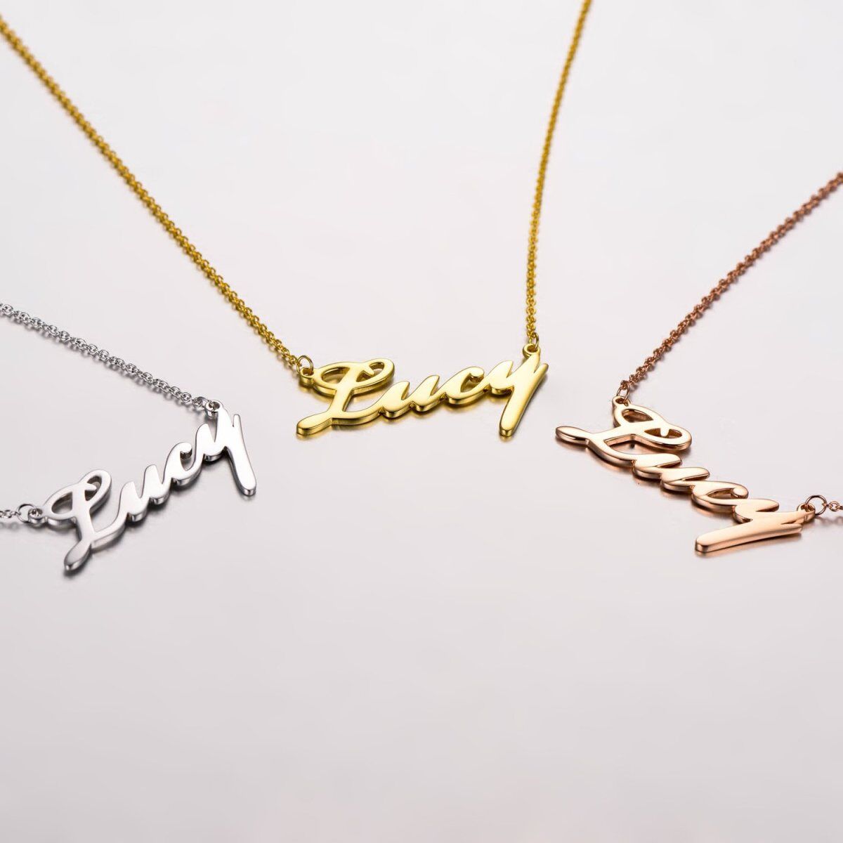 Sterling Silver with Rose Gold Plated Personalized Classic Name Pendant Necklace-4