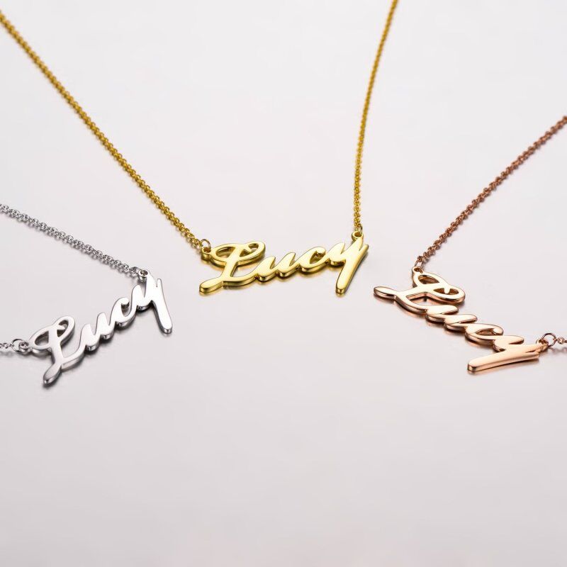 Sterling Silver with Yellow Gold Plated Personalized Classic Name Pendant Necklace-4