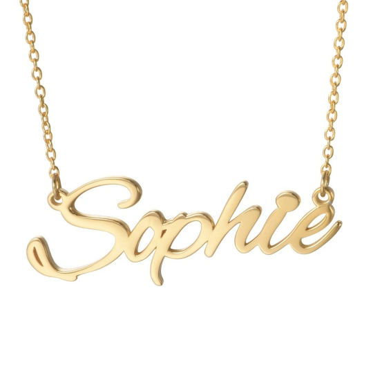 Sterling Silver with Yellow Gold Plated Personalized Classic Name Pendant Necklace in Sophie Style