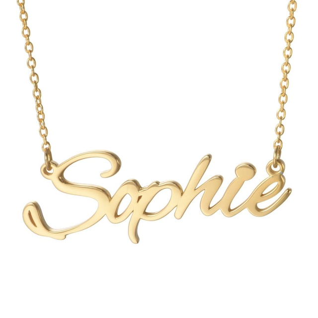 Sterling Silver with Yellow Gold Plated Personalized Classic Name Pendant Necklace in Sophie Style-1