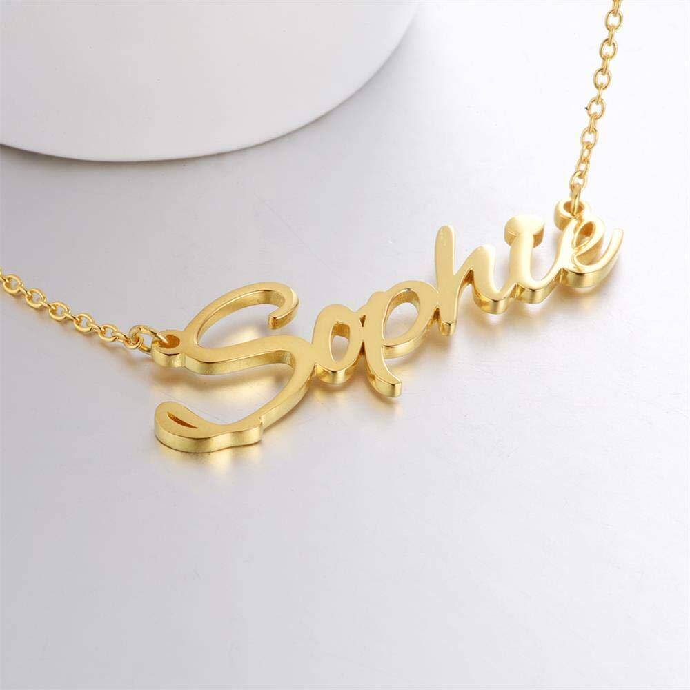 Collar Colgante con Nombre Clásico Personalizado en Plata de Ley con baño de Oro Amarillo Estilo Sophie-3