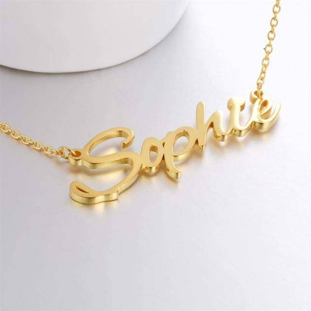 Collana con ciondolo classico personalizzato in argento sterling e placcato oro giallo con nome in stile Sophie-3